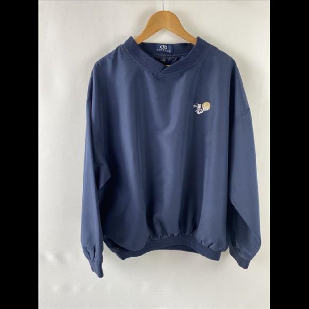 Vantage Club Collection Mens Pullover Long Sleeve Round Neck Navy Blue Sweater L - Picture 3 of 5